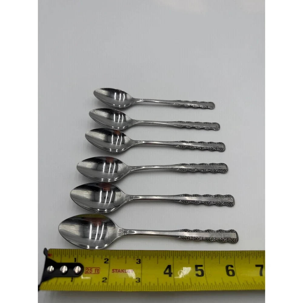Ekco Eterna Florentine Stainless Teaspoons Set of 6 Floral Flatware Hong Kong